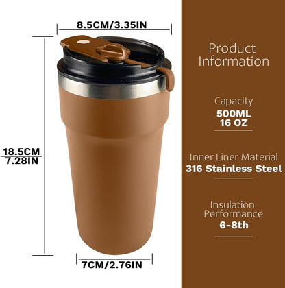Travel coffee mugs leak-proof, reusable coffee cup with lid, stainless steel vacuum insulated coffee tumblers, thermal insulation cups for men & women keep drinks hot & cold (2nd-Yellow, 17OZ)