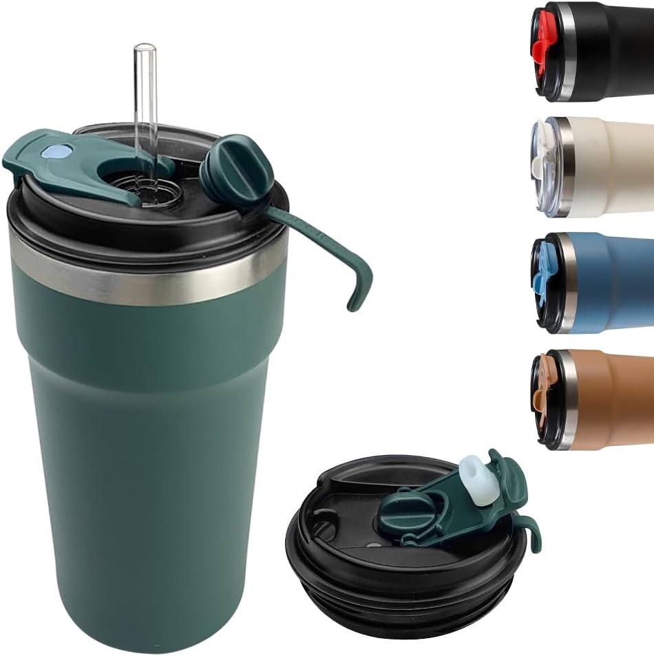 Travel coffee mugs leak-proof, reusable coffee cup with lid, stainless steel vacuum insulated coffee tumblers, thermal insulation cups for men & women keep drinks hot & cold (2nd-Yellow, 17OZ)