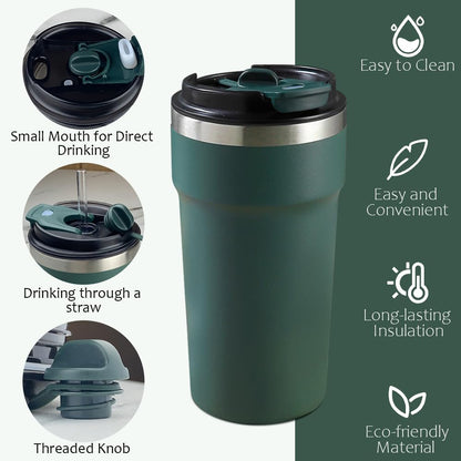 Travel coffee mugs leak-proof, reusable coffee cup with lid, stainless steel vacuum insulated coffee tumblers, thermal insulation cups for men & women keep drinks hot & cold (2nd-Yellow, 17OZ)