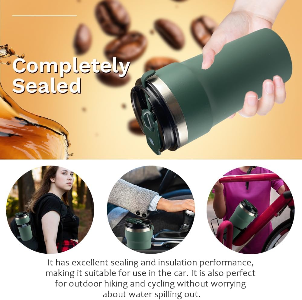 Travel coffee mugs leak-proof, reusable coffee cup with lid, stainless steel vacuum insulated coffee tumblers, thermal insulation cups for men & women keep drinks hot & cold (2nd-Yellow, 17OZ)