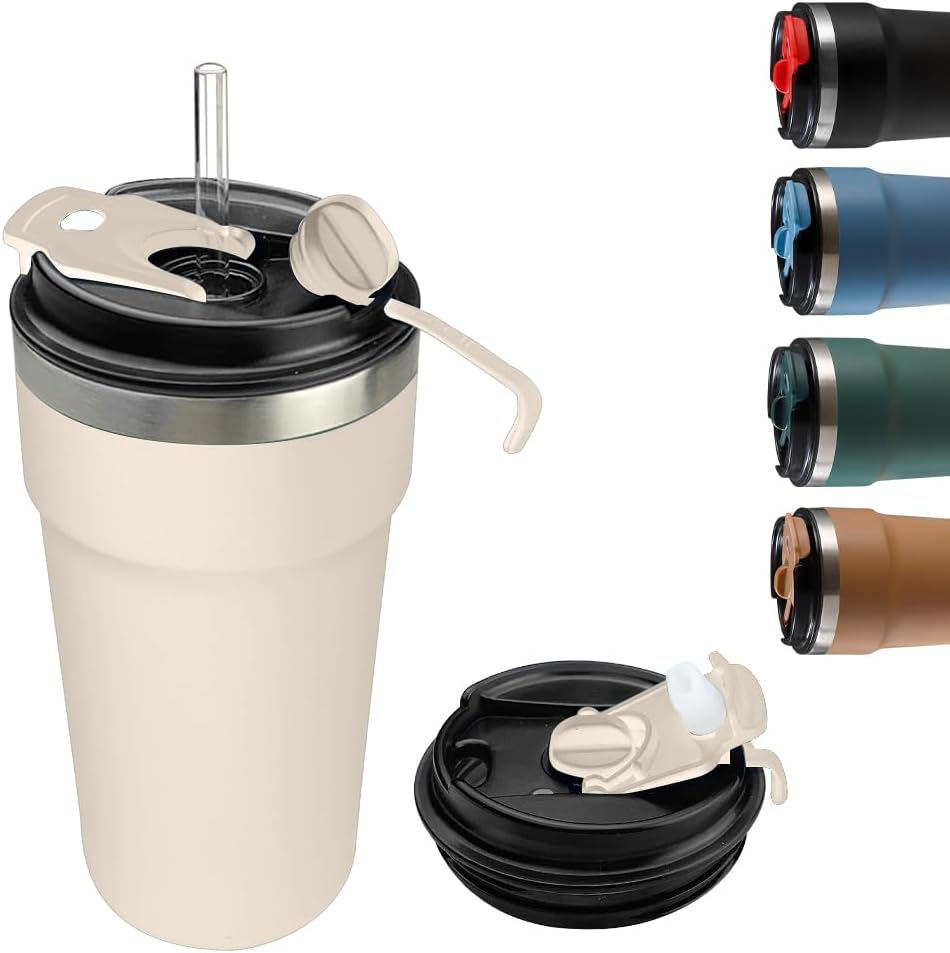 Travel coffee mugs leak-proof, reusable coffee cup with lid, stainless steel vacuum insulated coffee tumblers, thermal insulation cups for men & women keep drinks hot & cold (2nd-Yellow, 17OZ)