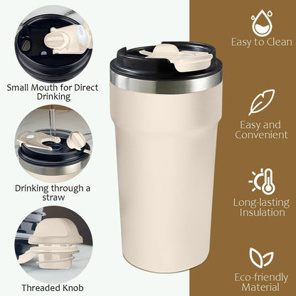 Travel coffee mugs leak-proof, reusable coffee cup with lid, stainless steel vacuum insulated coffee tumblers, thermal insulation cups for men & women keep drinks hot & cold (2nd-Yellow, 17OZ)