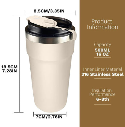 Travel coffee mugs leak-proof, reusable coffee cup with lid, stainless steel vacuum insulated coffee tumblers, thermal insulation cups for men & women keep drinks hot & cold (2nd-Yellow, 17OZ)