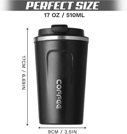 Travel coffee mugs leak-proof, reusable coffee cup with lid, stainless steel vacuum insulated coffee tumblers, thermal insulation cups for men & women keep drinks hot & cold (2nd-Yellow, 17OZ)