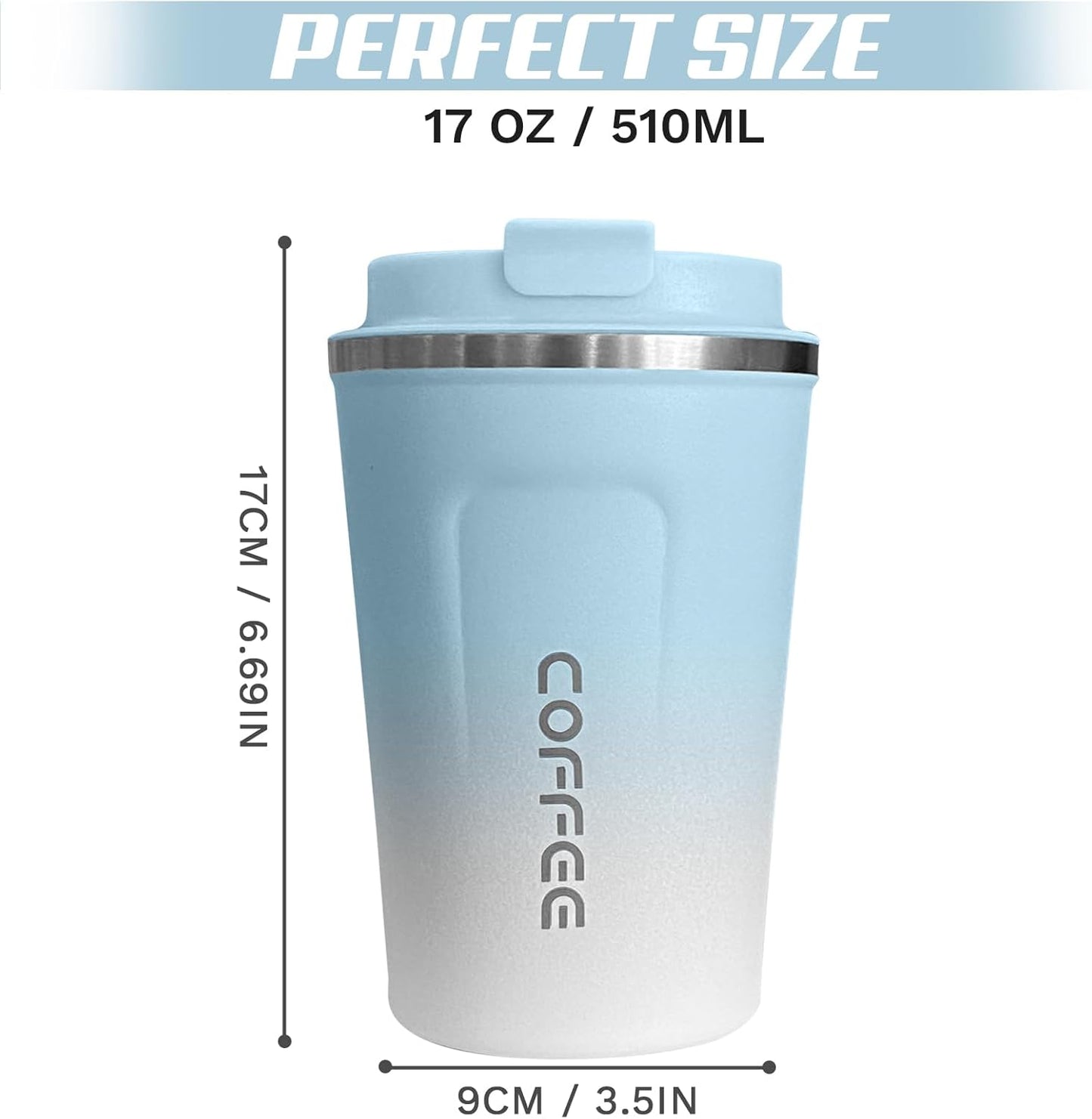 Travel coffee mugs leak-proof, reusable coffee cup with lid, stainless steel vacuum insulated coffee tumblers, thermal insulation cups for men & women keep drinks hot & cold (2nd-Yellow, 17OZ)