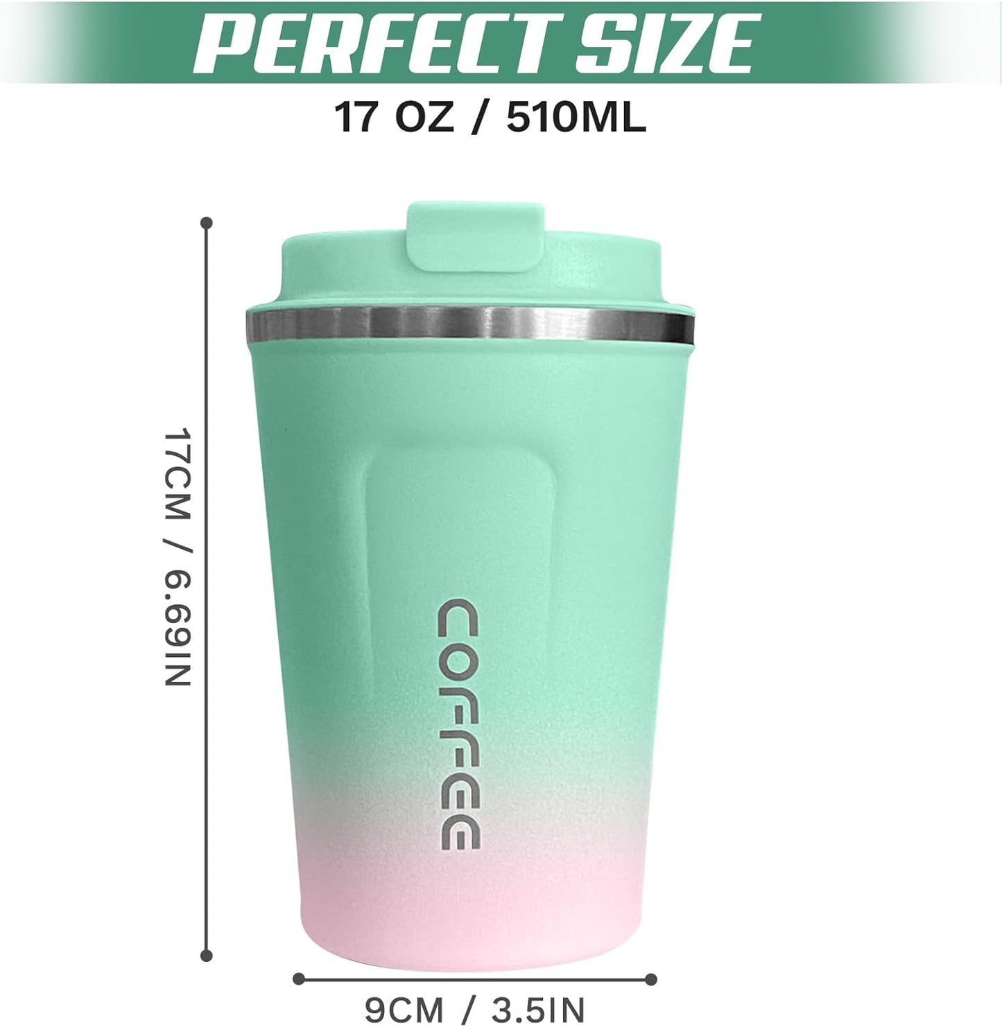Travel coffee mugs leak-proof, reusable coffee cup with lid, stainless steel vacuum insulated coffee tumblers, thermal insulation cups for men & women keep drinks hot & cold (2nd-Yellow, 17OZ)