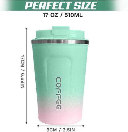 Travel coffee mugs leak-proof, reusable coffee cup with lid, stainless steel vacuum insulated coffee tumblers, thermal insulation cups for men & women keep drinks hot & cold (2nd-Yellow, 17OZ)