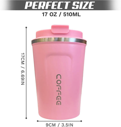 Travel coffee mugs leak-proof, reusable coffee cup with lid, stainless steel vacuum insulated coffee tumblers, thermal insulation cups for men & women keep drinks hot & cold (2nd-Yellow, 17OZ)
