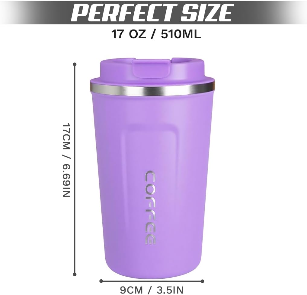 Travel coffee mugs leak-proof, reusable coffee cup with lid, stainless steel vacuum insulated coffee tumblers, thermal insulation cups for men & women keep drinks hot & cold (2nd-Yellow, 17OZ)