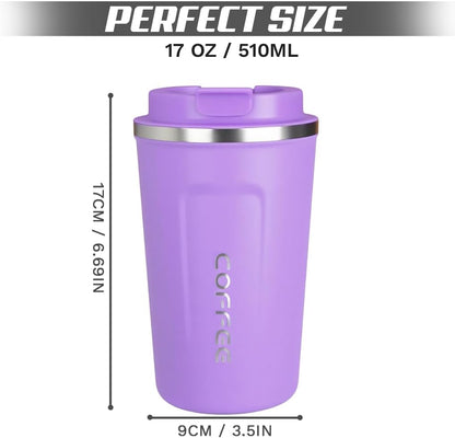 Travel coffee mugs leak-proof, reusable coffee cup with lid, stainless steel vacuum insulated coffee tumblers, thermal insulation cups for men & women keep drinks hot & cold (2nd-Yellow, 17OZ)
