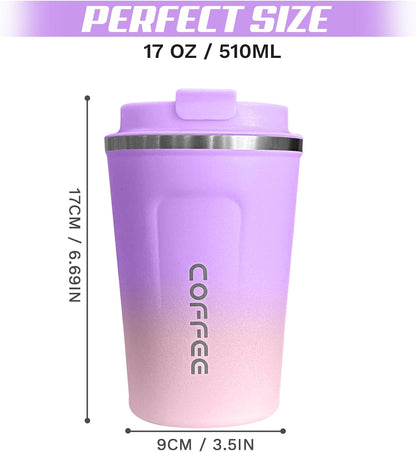 Travel coffee mugs leak-proof, reusable coffee cup with lid, stainless steel vacuum insulated coffee tumblers, thermal insulation cups for men & women keep drinks hot & cold (2nd-Yellow, 17OZ)