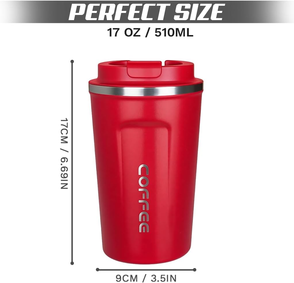 Travel coffee mugs leak-proof, reusable coffee cup with lid, stainless steel vacuum insulated coffee tumblers, thermal insulation cups for men & women keep drinks hot & cold (2nd-Yellow, 17OZ)