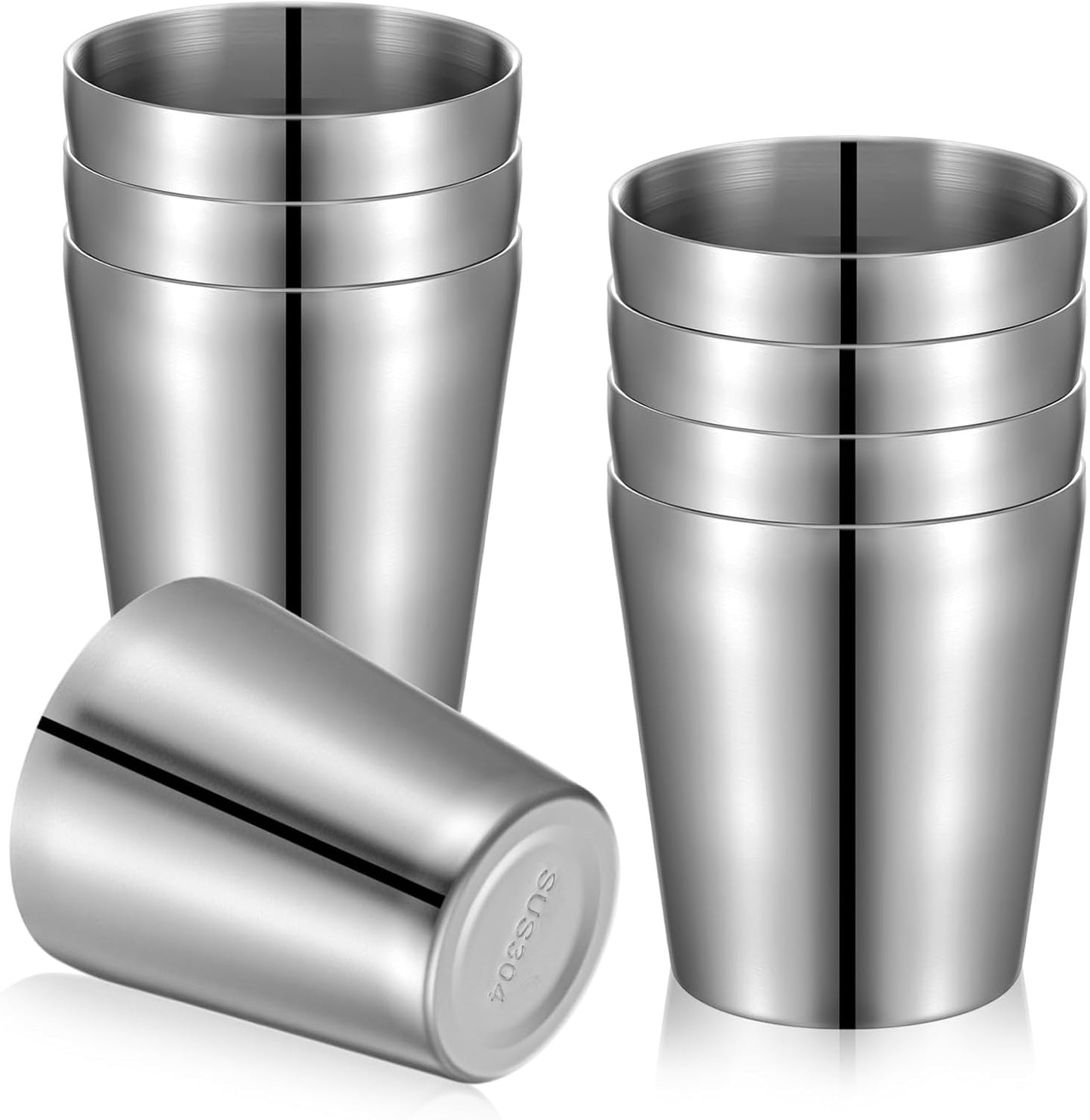 8 Pack 10 oz Stainless Steel Insulated Cups, Double Wall Vacuum | Metal Tumbler Stackable Camping Drinking Water Glasses Unbreakable Reusable Mugs for Travel Indoor Outdoor Party Supplies