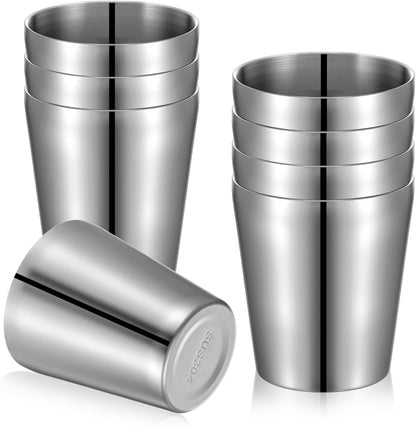 8 Pack 10 oz Stainless Steel Insulated Cups, Double Wall Vacuum | Metal Tumbler Stackable Camping Drinking Water Glasses Unbreakable Reusable Mugs for Travel Indoor Outdoor Party Supplies