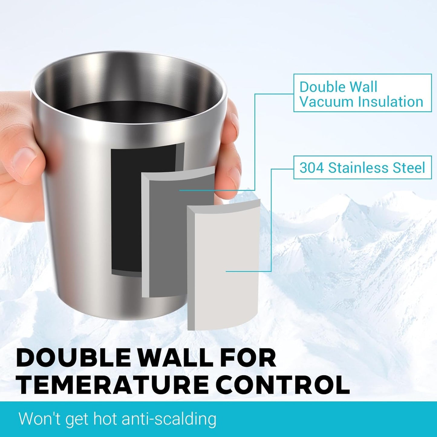 8 Pack 10 oz Stainless Steel Insulated Cups, Double Wall Vacuum | Metal Tumbler Stackable Camping Drinking Water Glasses Unbreakable Reusable Mugs for Travel Indoor Outdoor Party Supplies