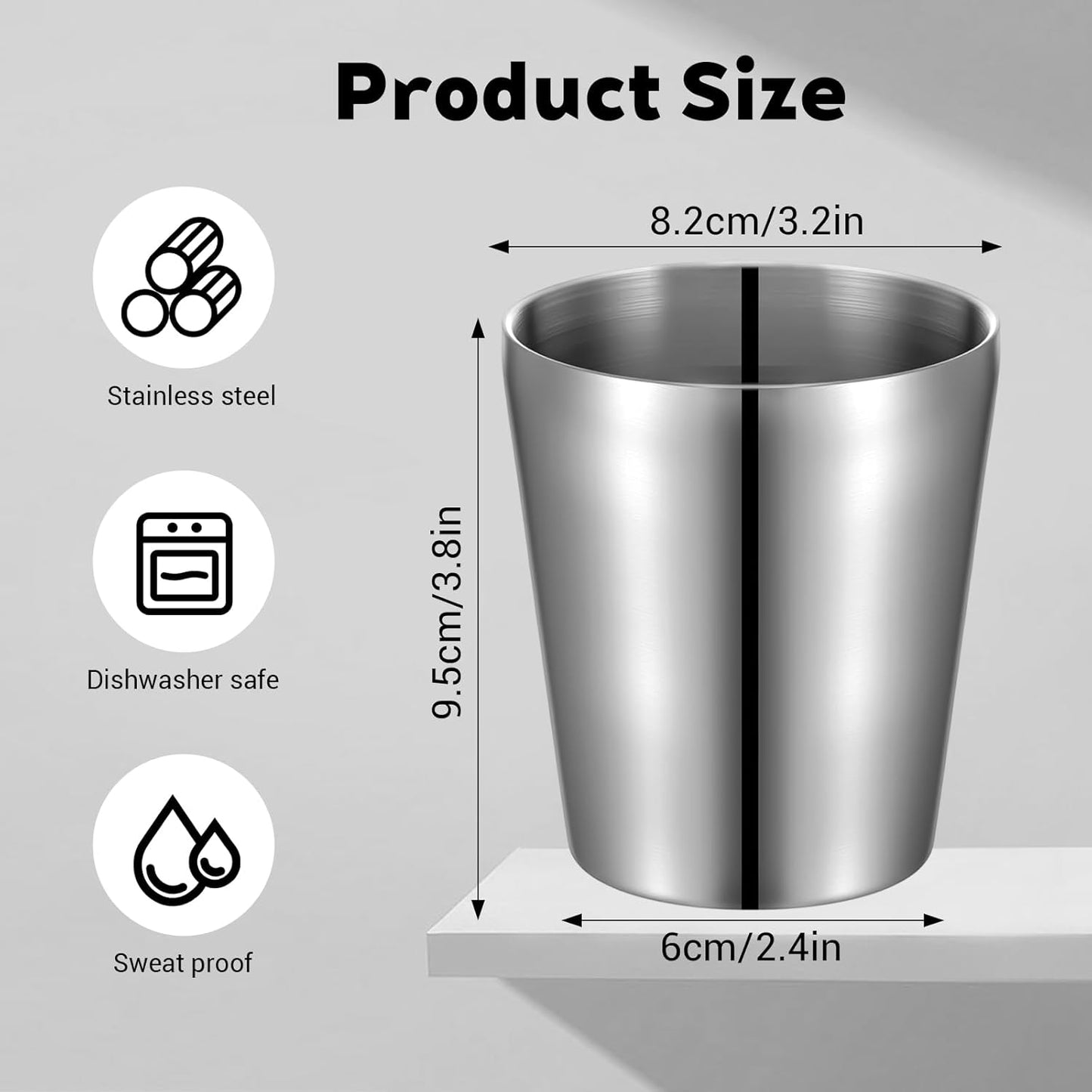 8 Pack 10 oz Stainless Steel Insulated Cups, Double Wall Vacuum | Metal Tumbler Stackable Camping Drinking Water Glasses Unbreakable Reusable Mugs for Travel Indoor Outdoor Party Supplies