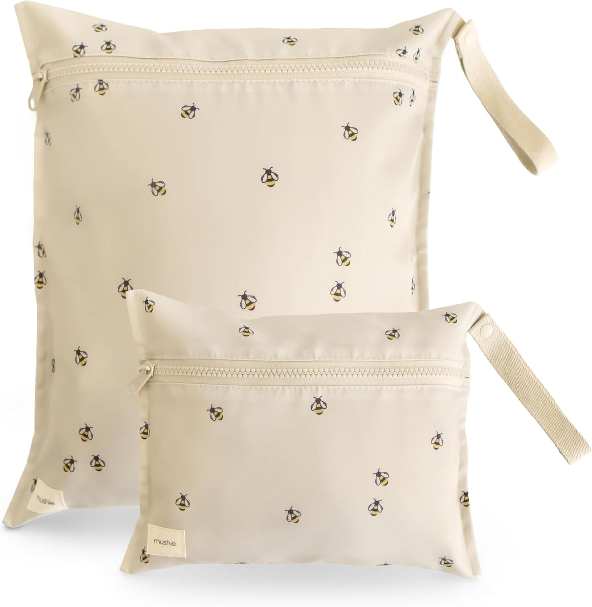 Water Resistant Wet Bags | Large & Small Reusable Storage Bag for Baby Items and Travel | Zippered Pockets with Handle | Machine Washable, Set of 2 (Bees)