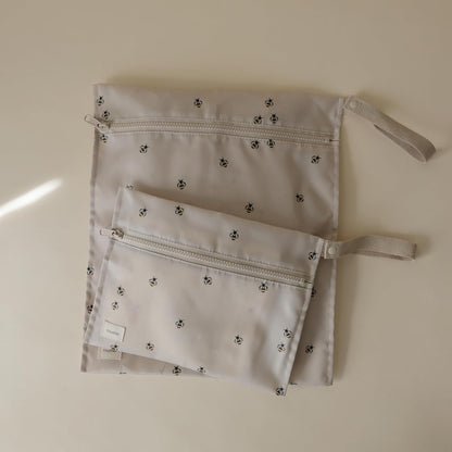 Water Resistant Wet Bags | Large & Small Reusable Storage Bag for Baby Items and Travel | Zippered Pockets with Handle | Machine Washable, Set of 2 (Bees)