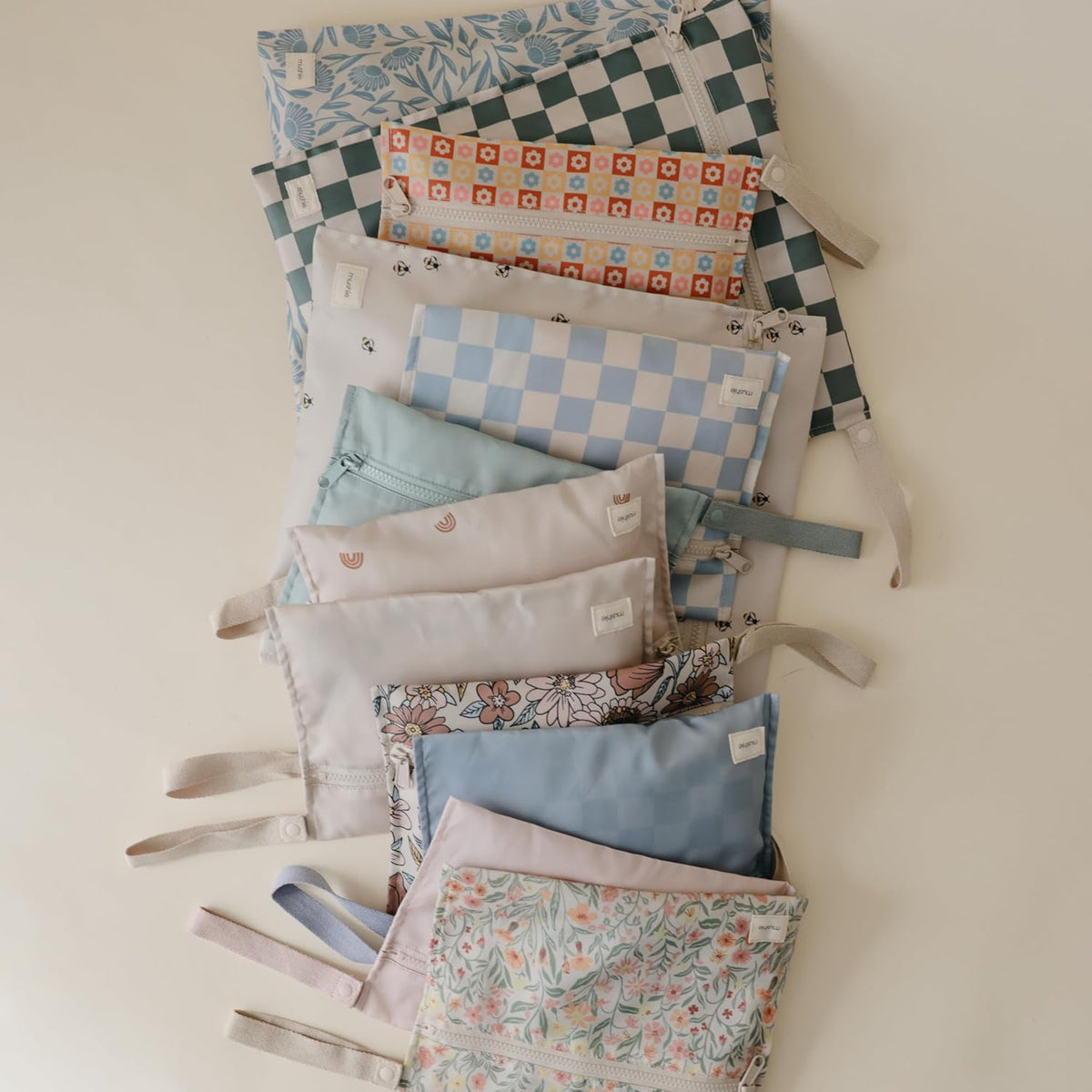 Water Resistant Wet Bags | Large & Small Reusable Storage Bag for Baby Items and Travel | Zippered Pockets with Handle | Machine Washable, Set of 2 (Bees)