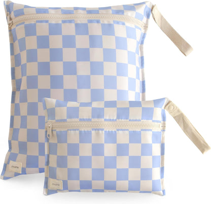 Water Resistant Wet Bags | Large & Small Reusable Storage Bag for Baby Items and Travel | Zippered Pockets with Handle | Machine Washable, Set of 2 (Bees)