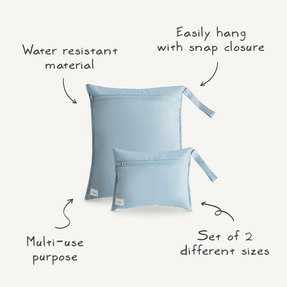 Water Resistant Wet Bags | Large & Small Reusable Storage Bag for Baby Items and Travel | Zippered Pockets with Handle | Machine Washable, Set of 2 (Bees)