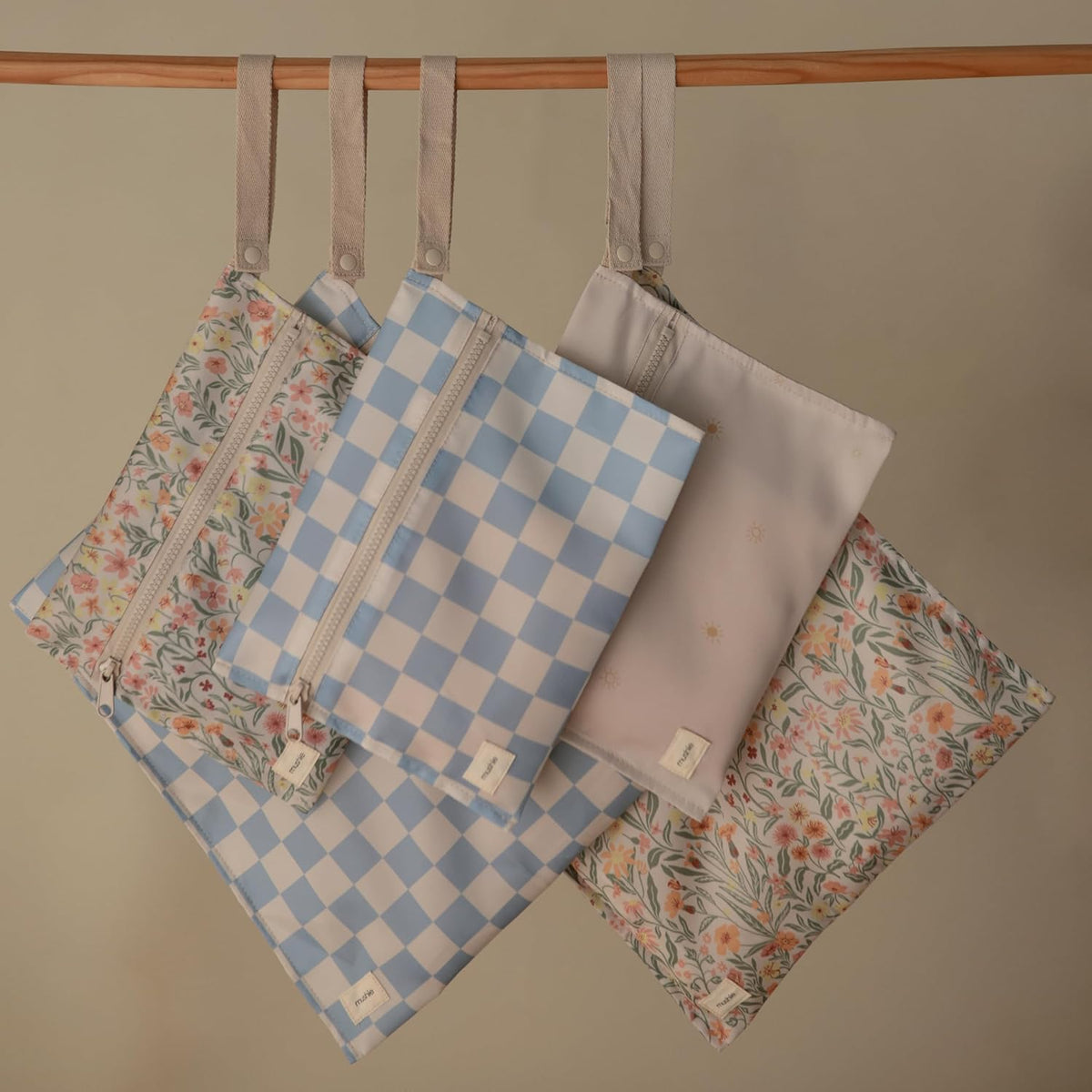 Water Resistant Wet Bags | Large & Small Reusable Storage Bag for Baby Items and Travel | Zippered Pockets with Handle | Machine Washable, Set of 2 (Bees)