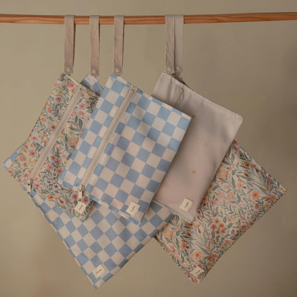 Water Resistant Wet Bags | Large & Small Reusable Storage Bag for Baby Items and Travel | Zippered Pockets with Handle | Machine Washable, Set of 2 (Bees)