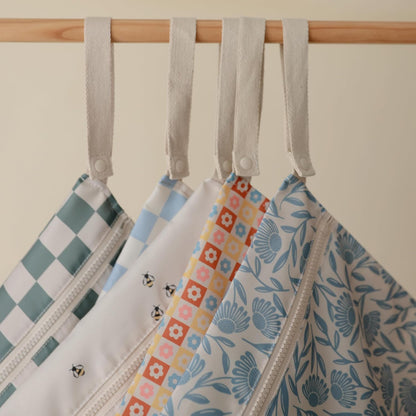 Water Resistant Wet Bags | Large & Small Reusable Storage Bag for Baby Items and Travel | Zippered Pockets with Handle | Machine Washable, Set of 2 (Bees)