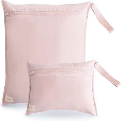 Water Resistant Wet Bags | Large & Small Reusable Storage Bag for Baby Items and Travel | Zippered Pockets with Handle | Machine Washable, Set of 2 (Bees)