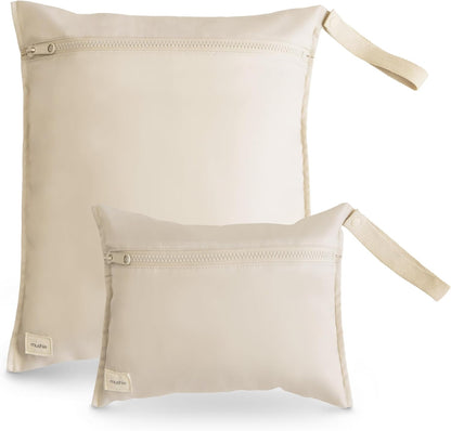 Water Resistant Wet Bags | Large & Small Reusable Storage Bag for Baby Items and Travel | Zippered Pockets with Handle | Machine Washable, Set of 2 (Bees)