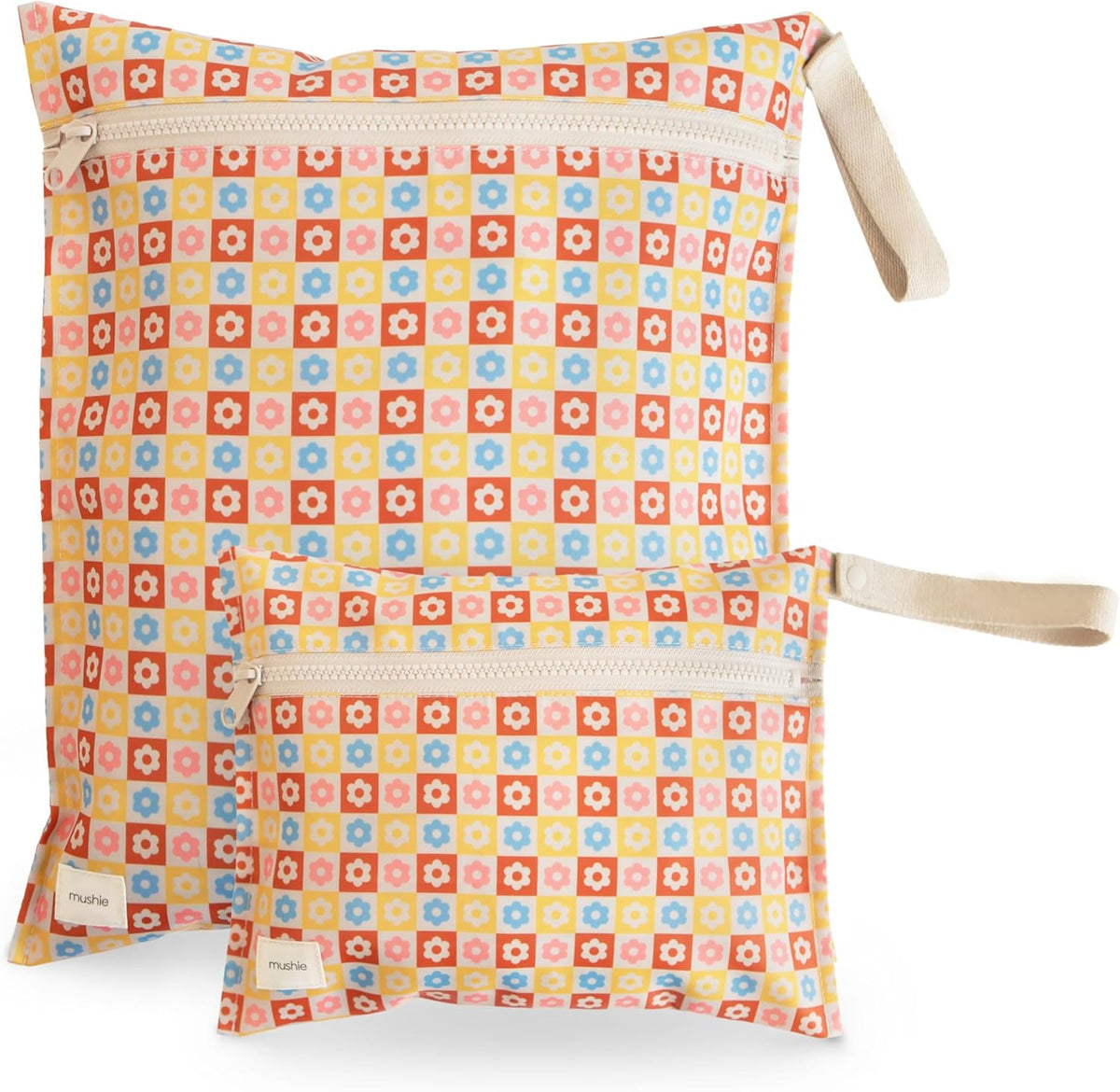 Water Resistant Wet Bags | Large & Small Reusable Storage Bag for Baby Items and Travel | Zippered Pockets with Handle | Machine Washable, Set of 2 (Bees)