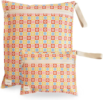 Water Resistant Wet Bags | Large & Small Reusable Storage Bag for Baby Items and Travel | Zippered Pockets with Handle | Machine Washable, Set of 2 (Bees)