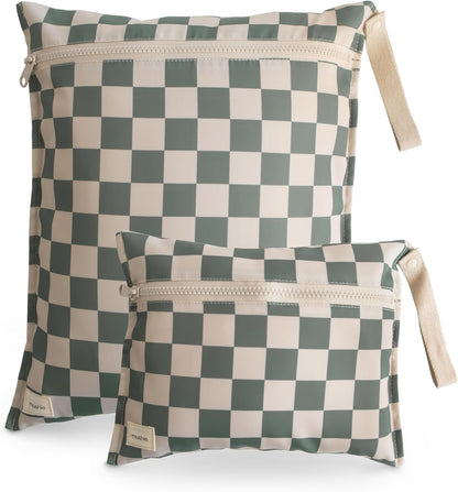 Water Resistant Wet Bags | Large & Small Reusable Storage Bag for Baby Items and Travel | Zippered Pockets with Handle | Machine Washable, Set of 2 (Bees)