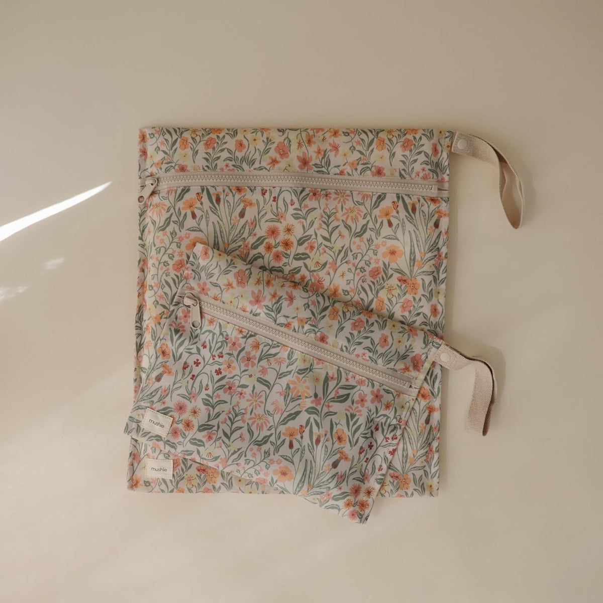 Water Resistant Wet Bags | Large & Small Reusable Storage Bag for Baby Items and Travel | Zippered Pockets with Handle | Machine Washable, Set of 2 (Bees)