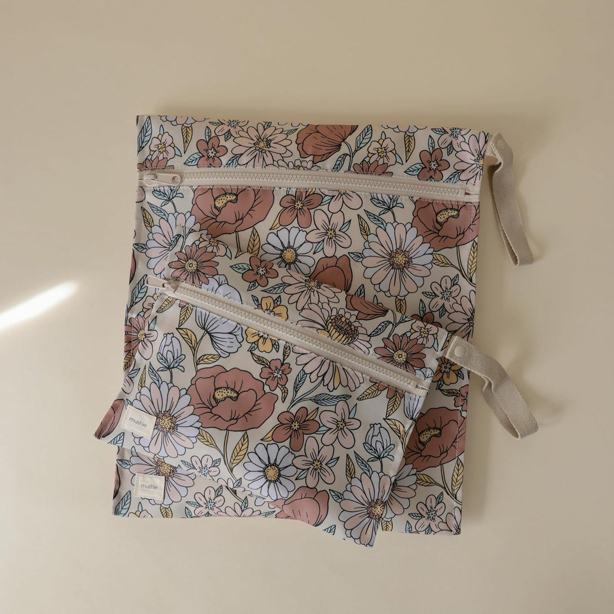 Water Resistant Wet Bags | Large & Small Reusable Storage Bag for Baby Items and Travel | Zippered Pockets with Handle | Machine Washable, Set of 2 (Bees)