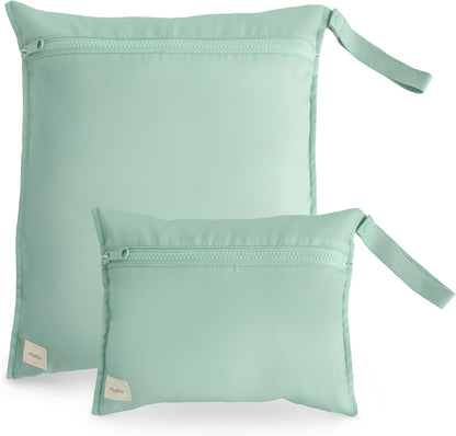 Water Resistant Wet Bags | Large & Small Reusable Storage Bag for Baby Items and Travel | Zippered Pockets with Handle | Machine Washable, Set of 2 (Bees)