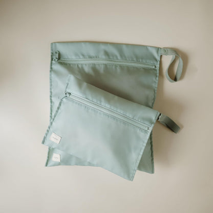 Water Resistant Wet Bags | Large & Small Reusable Storage Bag for Baby Items and Travel | Zippered Pockets with Handle | Machine Washable, Set of 2 (Bees)
