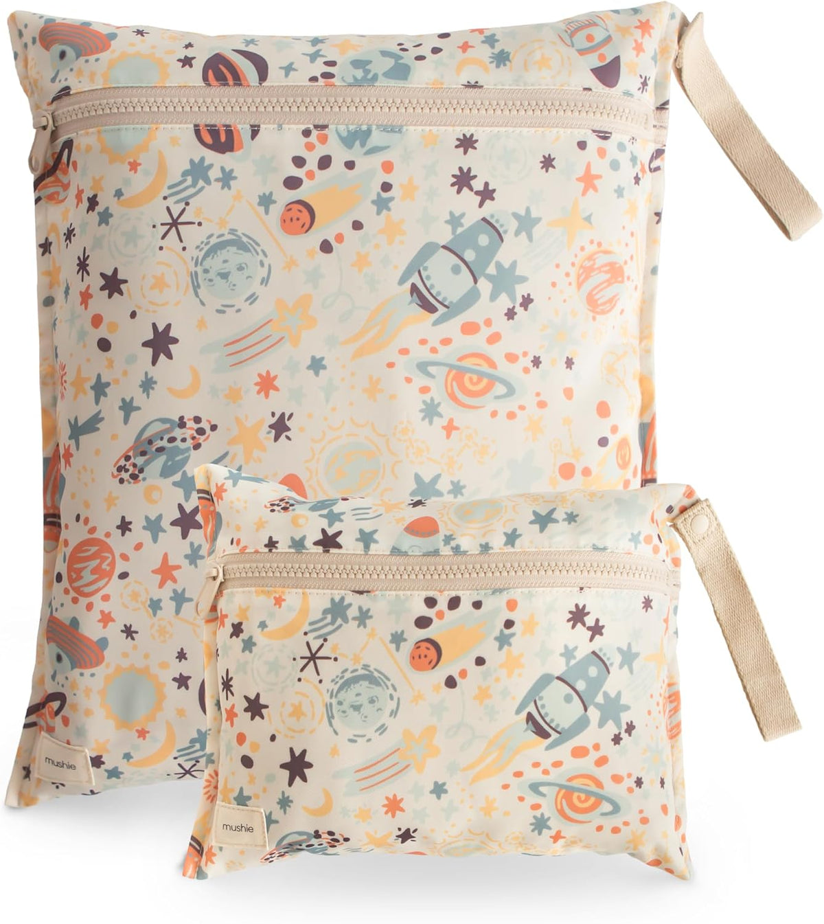Water Resistant Wet Bags | Large & Small Reusable Storage Bag for Baby Items and Travel | Zippered Pockets with Handle | Machine Washable, Set of 2 (Bees)