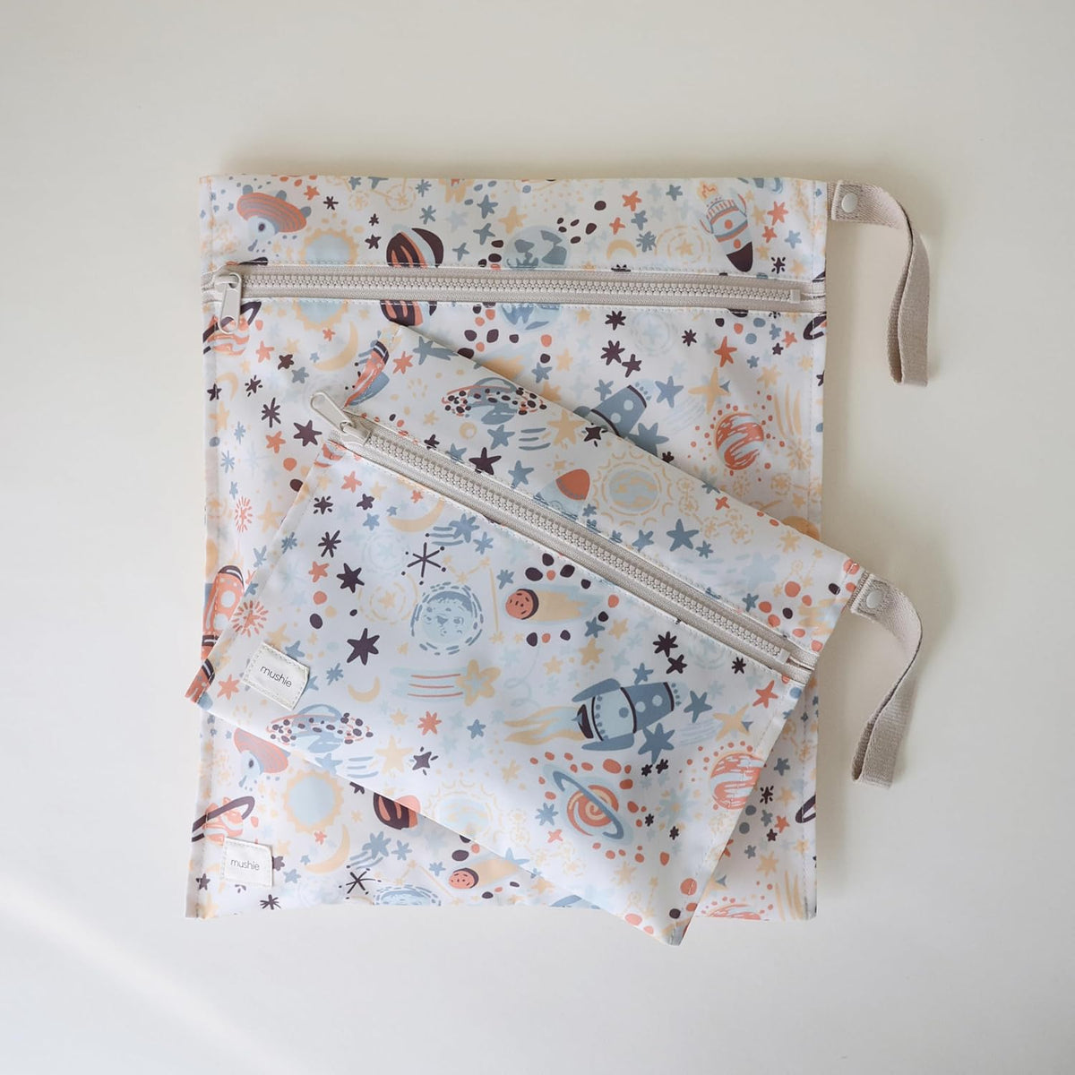 Water Resistant Wet Bags | Large & Small Reusable Storage Bag for Baby Items and Travel | Zippered Pockets with Handle | Machine Washable, Set of 2 (Bees)
