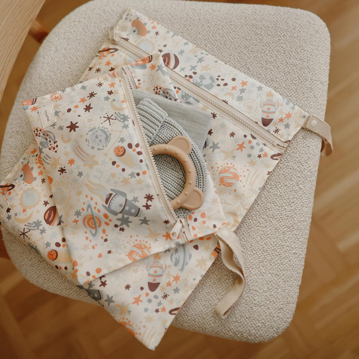 Water Resistant Wet Bags | Large & Small Reusable Storage Bag for Baby Items and Travel | Zippered Pockets with Handle | Machine Washable, Set of 2 (Bees)