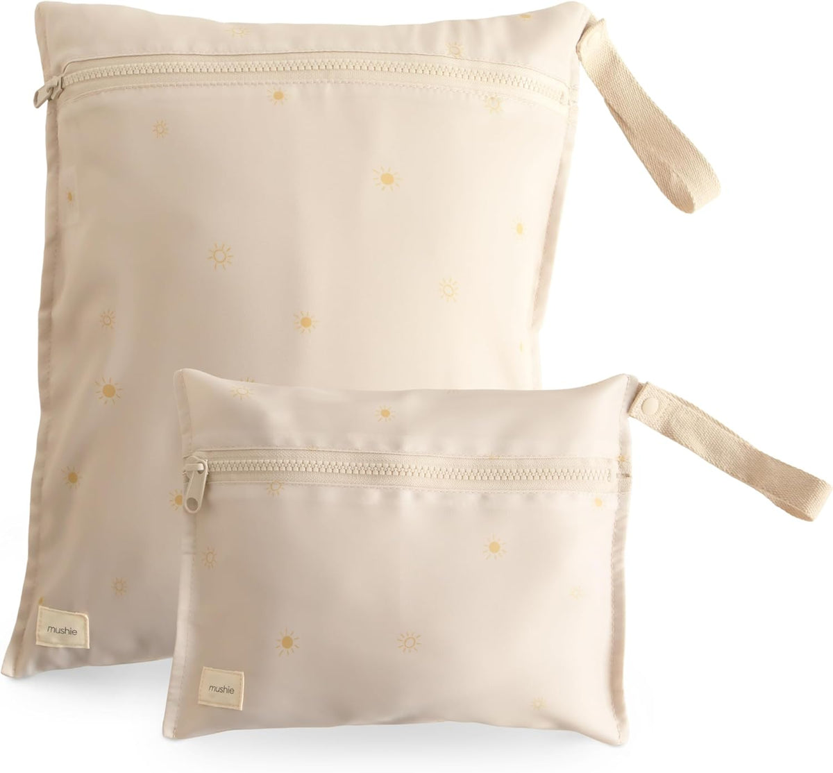 Water Resistant Wet Bags | Large & Small Reusable Storage Bag for Baby Items and Travel | Zippered Pockets with Handle | Machine Washable, Set of 2 (Bees)