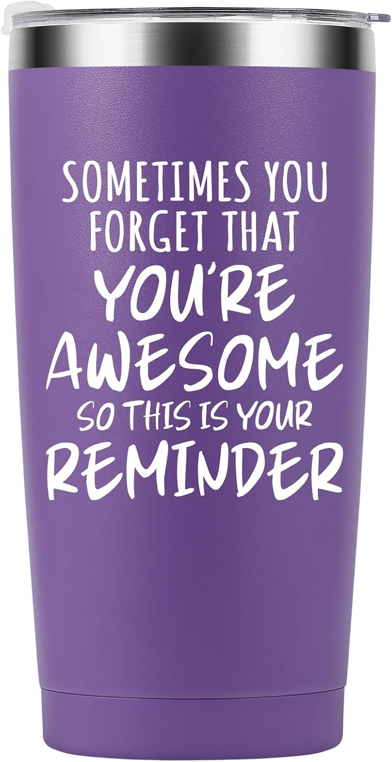Inspirational Purple Tumbler for Women – “You’re Awesome” 20oz Stainless Steel Travel Mug, Perfect Birthday, Graduation & Holiday Gift for Her, Best Friends, Coworkers, Teachers, Sister