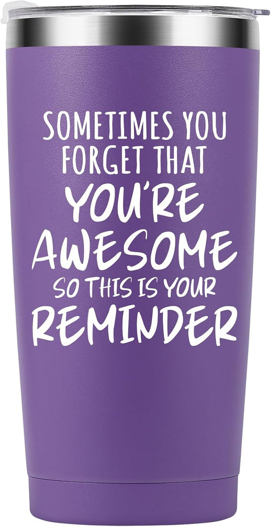 Inspirational Purple Tumbler for Women – “You’re Awesome” 20oz Stainless Steel Travel Mug, Perfect Birthday, Graduation & Holiday Gift for Her, Best Friends, Coworkers, Teachers, Sister