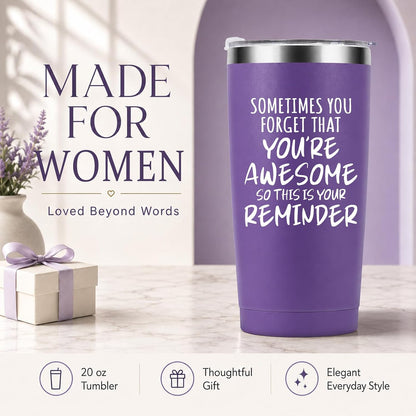 Inspirational Purple Tumbler for Women – “You’re Awesome” 20oz Stainless Steel Travel Mug, Perfect Birthday, Graduation & Holiday Gift for Her, Best Friends, Coworkers, Teachers, Sister