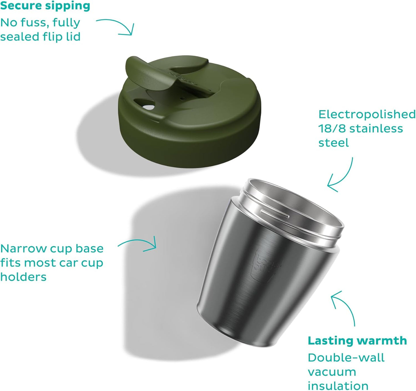 Commuter Travel Mug - Insulated Stainless Steel Reusable Coffee Cup with Spillproof Flip Lid - 16oz/454ml - Electric Blue