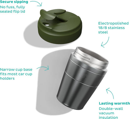 Commuter Travel Mug - Insulated Stainless Steel Reusable Coffee Cup with Spillproof Flip Lid - 16oz/454ml - Electric Blue