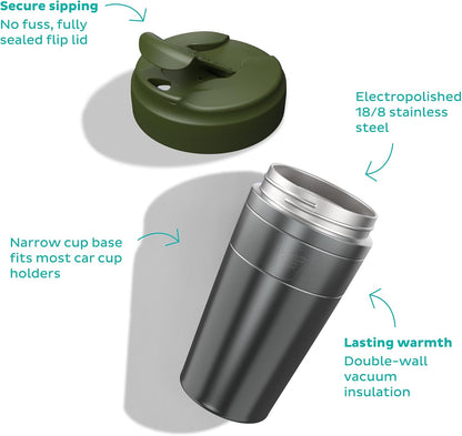 Commuter Travel Mug - Insulated Stainless Steel Reusable Coffee Cup with Spillproof Flip Lid - 16oz/454ml - Electric Blue