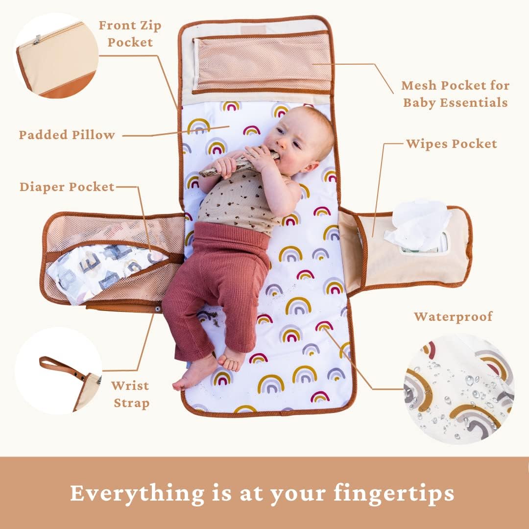 Portable Diaper Changing Pad — Non-Toxic, Oeko-TEX Certified - Designer Baby Changing Pad Portable Changing Pad for Baby, Foldable, Waterproof, Wipeable, Smart Travel, Baby Safe
