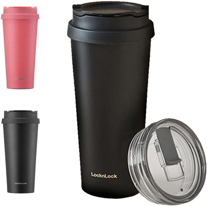 Clip Tumbler Black 18oz, Coffee Tumbler with Leak Proof Lid, BPA-Free Double Wall Stainless Steel Vacuum Insulated Travel Mug Cup for Hot & Cold Beverage