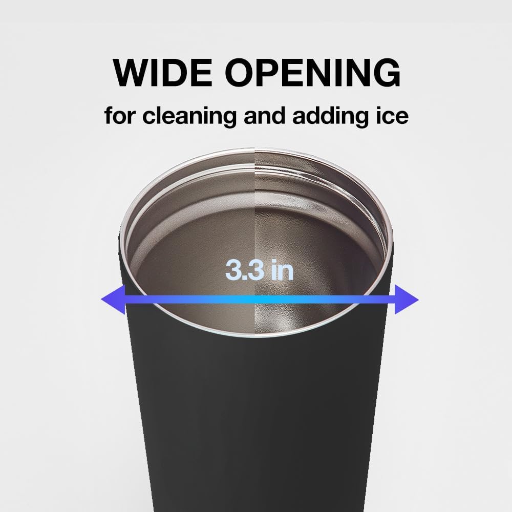 Clip Tumbler Black 18oz, Coffee Tumbler with Leak Proof Lid, BPA-Free Double Wall Stainless Steel Vacuum Insulated Travel Mug Cup for Hot & Cold Beverage